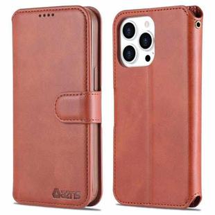 For iPhone 14 Pro Max AZNS Calf Texture Flip Leather Phone Case (Brown)