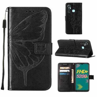For Infinix Hot 11 Embossed Butterfly Leather Phone Case(Black)