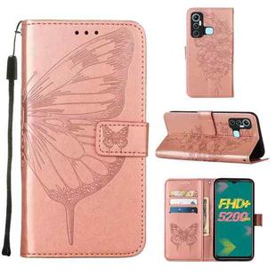 For Infinix Hot 11 Embossed Butterfly Leather Phone Case(Rose Gold)