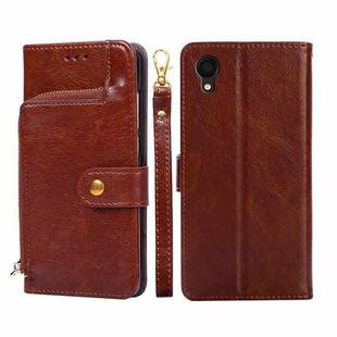 For Samsung Galaxy A22 5G JP Version Zipper Bag PU + TPU Horizontal Flip Leather Phone Case(Brown)