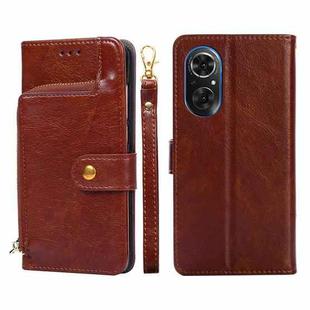 For Honor 50 SE Zipper Bag PU + TPU Horizontal Flip Leather Phone Case(Brown)