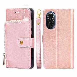 For Honor 50 SE Zipper Bag PU + TPU Horizontal Flip Leather Phone Case(Rose Gold)