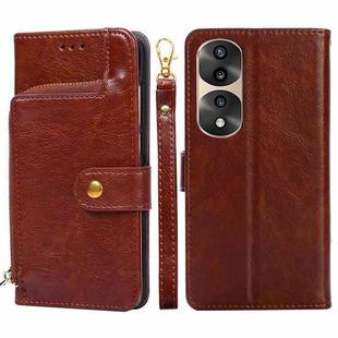 For Honor 70 Pro/70 Pro+ Zipper Bag PU + TPU Horizontal Flip Leather Phone Case(Brown)
