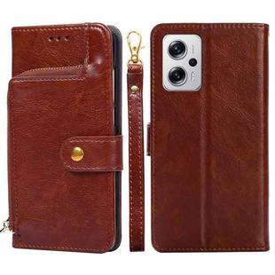 For Xiaomi Redmi Note 11T Pro 5G/Note 11T Pro+ 5G Zipper Bag PU + TPU Horizontal Flip Leather Phone Case(Brown)