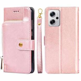 For Xiaomi Redmi Note 11T Pro 5G/Note 11T Pro+ 5G Zipper Bag PU + TPU Horizontal Flip Leather Phone Case(Rose Gold)