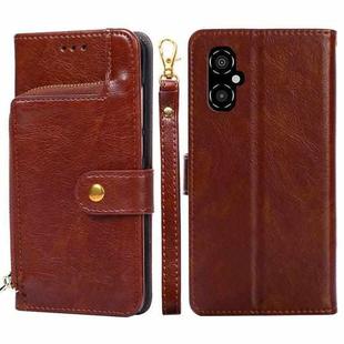 For Xiaomi Poco M4 5G Zipper Bag PU + TPU Horizontal Flip Leather Phone Case(Brown)
