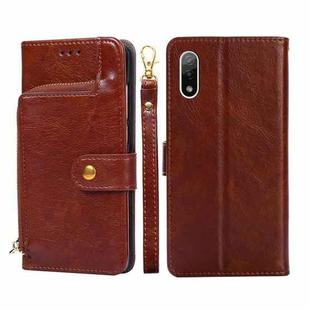 For Sony Xperia Ace II Zipper Bag PU + TPU Horizontal Flip Leather Phone Case(Brown)