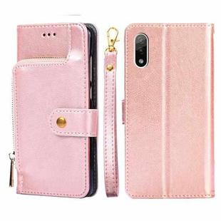 For Sony Xperia Ace II Zipper Bag PU + TPU Horizontal Flip Leather Phone Case(Rose Gold)