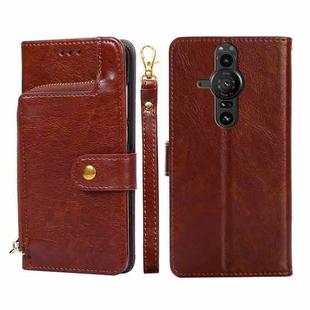 For Sony Xperia Pro-I Zipper Bag PU + TPU Horizontal Flip Leather Phone Case(Brown)