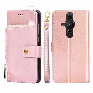 For Sony Xperia Pro-I Zipper Bag PU + TPU Horizontal Flip Leather Phone Case(Rose Gold)