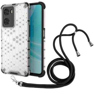 For OPPO A57 4G Global Lanyard Honeycomb Phone Case(White)