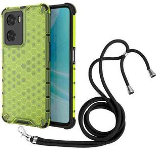 For OPPO A57 4G Global Lanyard Honeycomb Phone Case(Green)