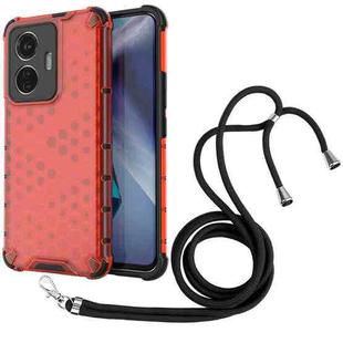 For vivo T1 44W Lanyard Honeycomb Phone Case(Red)