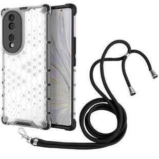 For Honor 70 5G Lanyard Honeycomb Phone Case(White)