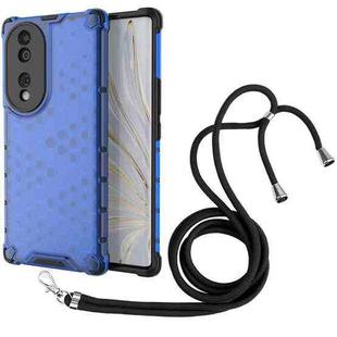 For Honor 70 5G Lanyard Honeycomb Phone Case(Blue)