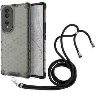 For Honor 70 5G Lanyard Honeycomb Phone Case(Black)