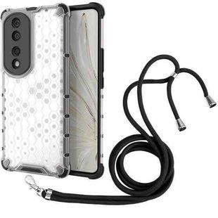 For Honor 70 Pro 5G Lanyard Honeycomb Phone Case(White)