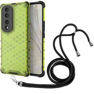 For Honor 70 Pro 5G Lanyard Honeycomb Phone Case(Green)