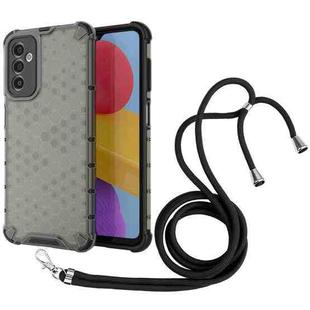 For Samsung Galaxy M13 Lanyard Honeycomb Phone Case(Black)