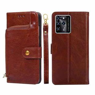 For ZTE Blade V30 Zipper Bag PU + TPU Horizontal Flip Leather Phone Case(Brown)