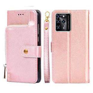 For ZTE Blade V30 Zipper Bag PU + TPU Horizontal Flip Leather Phone Case(Gold)