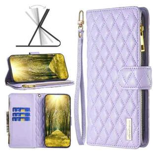 For Motorola Moto G22 Diamond Lattice Zipper Wallet Leather Flip Phone Case(Purple)