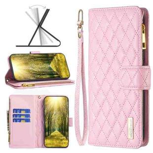 For OPPO A7 Diamond Lattice Zipper Wallet Leather Flip Phone Case(Pink)