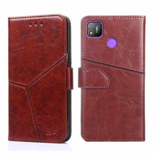 For Tecno Pop 4 Geometric Stitching Horizontal Flip Leather Phone Case(Dark Brown)