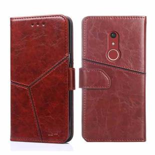 For Fujitsu Arrows Be4 Plus F-41B Geometric Stitching Horizontal Flip Leather Phone Case(Dark Brown)