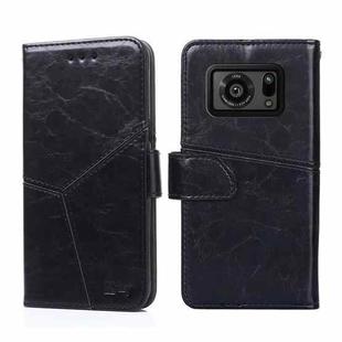 For Sharp Aquos R6 Geometric Stitching Horizontal Flip Leather Phone Case(Black)