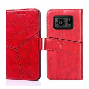 For Sharp Aquos R6 Geometric Stitching Horizontal Flip Leather Phone Case(Red)