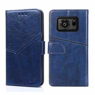 For Sharp Aquos R6 Geometric Stitching Horizontal Flip Leather Phone Case(Blue)