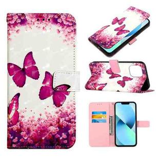 For iPhone 14 3D Painting Horizontal Flip Leather Phone Case (Rose Butterfly)