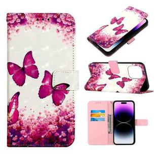 For iPhone 14 Pro 3D Painting Horizontal Flip Leather Phone Case(Rose Butterfly)