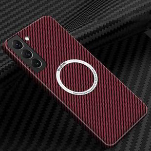 For Samsung Galaxy S22 5G Carbon Fiber Texture MagSafe Magnetic Phone Case(Red)