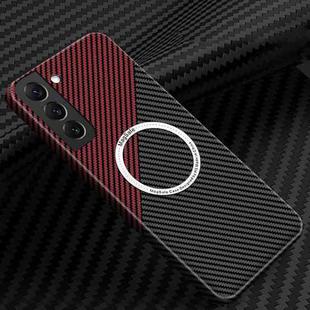 For Samsung Galaxy S22 5G Carbon Fiber Texture MagSafe Magnetic Phone Case(Black Red)