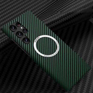 For Samsung Galaxy S22 Ultra 5G Carbon Fiber Texture MagSafe Magnetic Phone Case(Green)