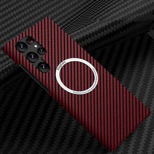 For Samsung Galaxy S22 Ultra 5G Carbon Fiber Texture MagSafe Magnetic Phone Case(Red)