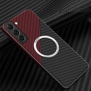 For Samsung Galaxy S21 Plus 5G Carbon Fiber Texture MagSafe Magnetic Phone Case(Black Red)