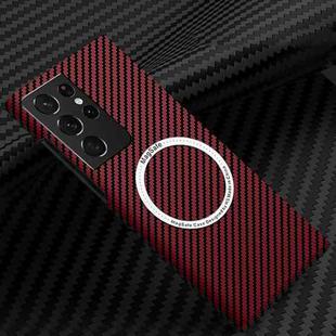For Samsung Galaxy S21 Ultra 5G Carbon Fiber Texture MagSafe Magnetic Phone Case(Red)