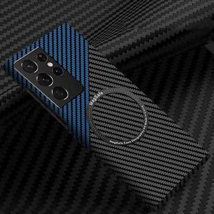 For Samsung Galaxy S21 Ultra 5G Carbon Fiber Texture MagSafe Magnetic Phone Case(Black Blue)