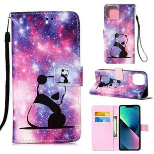 For iPhone 14 Painted Flat Texture Leather Case with Lanyard & Card Slot & Wallet & Holder (Baby Panda)