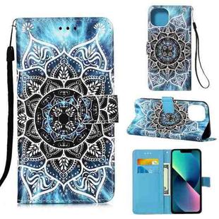 For iPhone 14 Plus Painted Flat Texture Leather Case with Lanyard & Card Slot & Wallet & Holder (Undersea Mandala)
