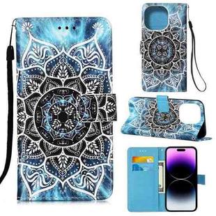 For iPhone 14 Pro Painted Flat Texture Leather Case with Lanyard & Card Slot & Wallet & Holder(Undersea Mandala)