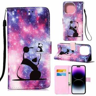 For iPhone 14 Pro Painted Flat Texture Leather Case with Lanyard & Card Slot & Wallet & Holder(Baby Panda)