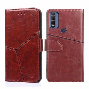 For Motorola Moto G Pure Geometric Stitching Horizontal Flip Leather Phone Case(Dark Brown)