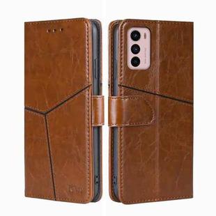 For Motorola Moto G42 4G Geometric Stitching Horizontal Flip Leather Phone Case(Light Brown)