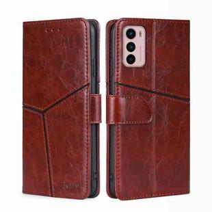 For Motorola Moto G42 4G Geometric Stitching Horizontal Flip Leather Phone Case(Dark Brown)