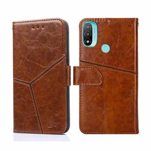 For Motorola Moto E20 Geometric Stitching Horizontal Flip Leather Phone Case(Light Brown)