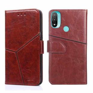 For Motorola Moto E20 Geometric Stitching Horizontal Flip Leather Phone Case(Dark Brown)